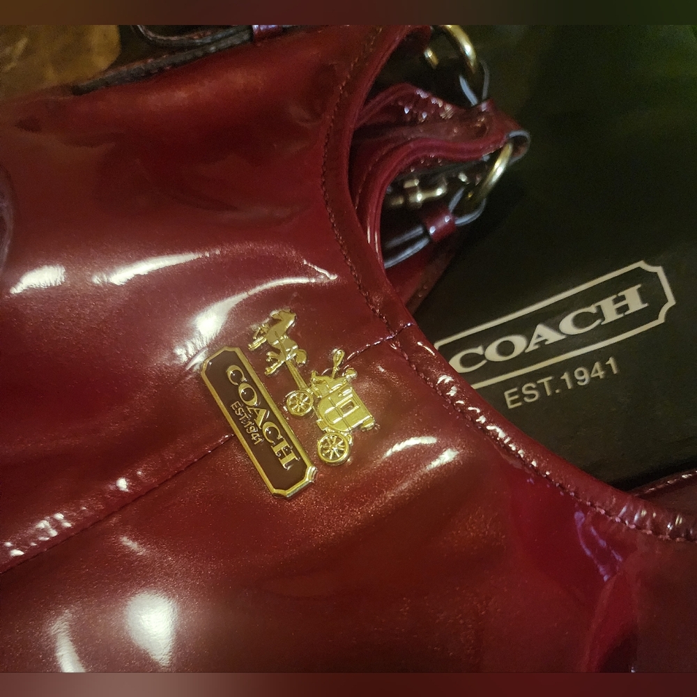 Coach Maggie Madison Patent Leather Shoulder Bag  with Coach Dustbag